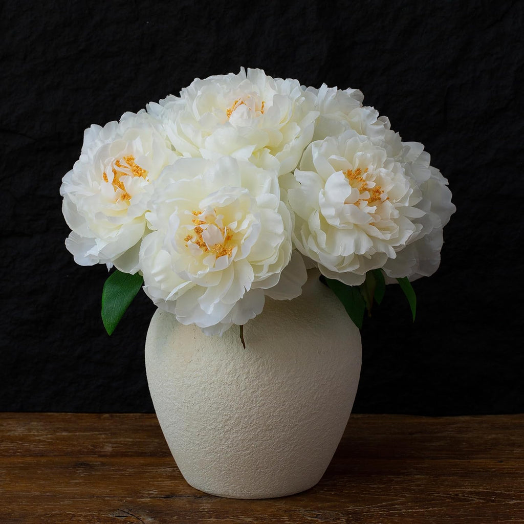 Ivory White Silk Peonies, 16" Artificial Flower Stems Decor - Set of 6