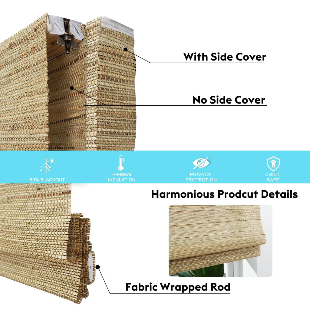 Motorized Bamboo Roman Blinds with Remote, Woven Roman Shades Compatible with Alexa Google Home, Automatic Bamboo