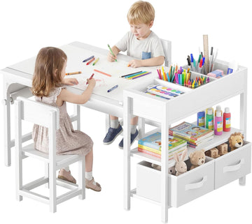 Kids Art Table and Chair Set, Toddler Craft Table with Storage Drawers, Play Desk for Kids, Children Activity