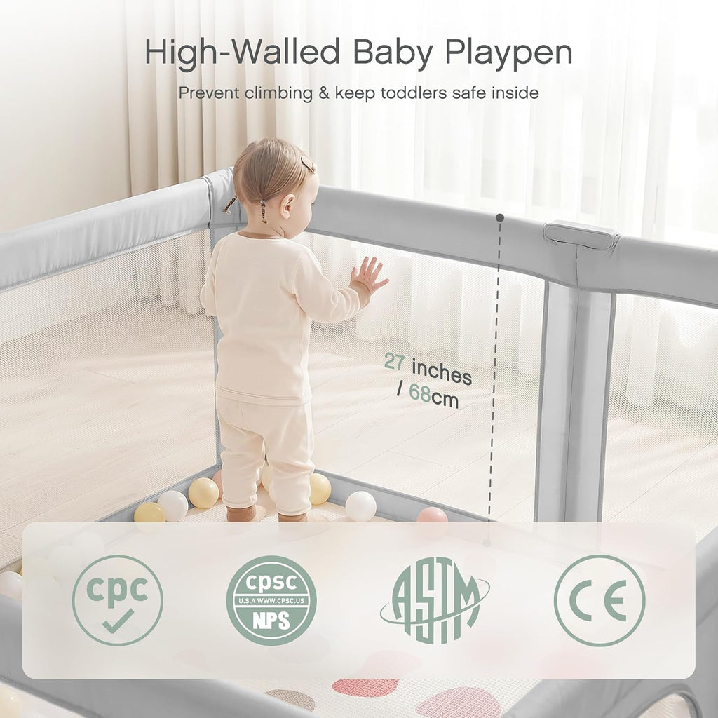 Baby Playpen, Pre-Assembled Foldable Playpen with Adult Door, 71" x 71" Large Play Yard for Babies & Toddlers