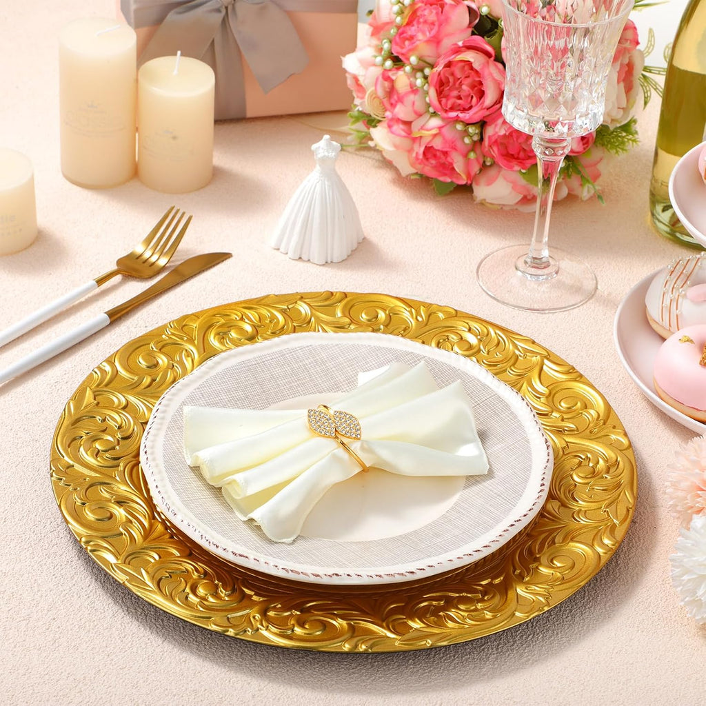 Gold Charger Plates Bulk, 13 Inch Wedding Charger Plate Set, Elegant - Set of 72