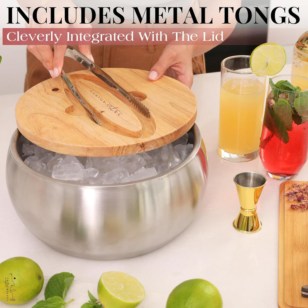 4.1L Insulated Ice Bucket with Lid and Tongs, Double Wall Stainless Steel Ice Bucket Large, BPA Free Ice Bucket