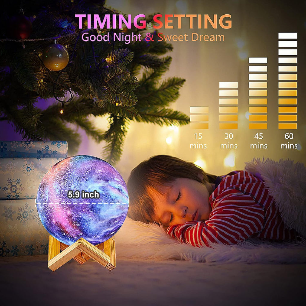 Moon Lamp Kids Night Light Galaxy Lamp - 16 Colors Moon Light with Wood Stand Remote & Touch Control USB Rechargeable