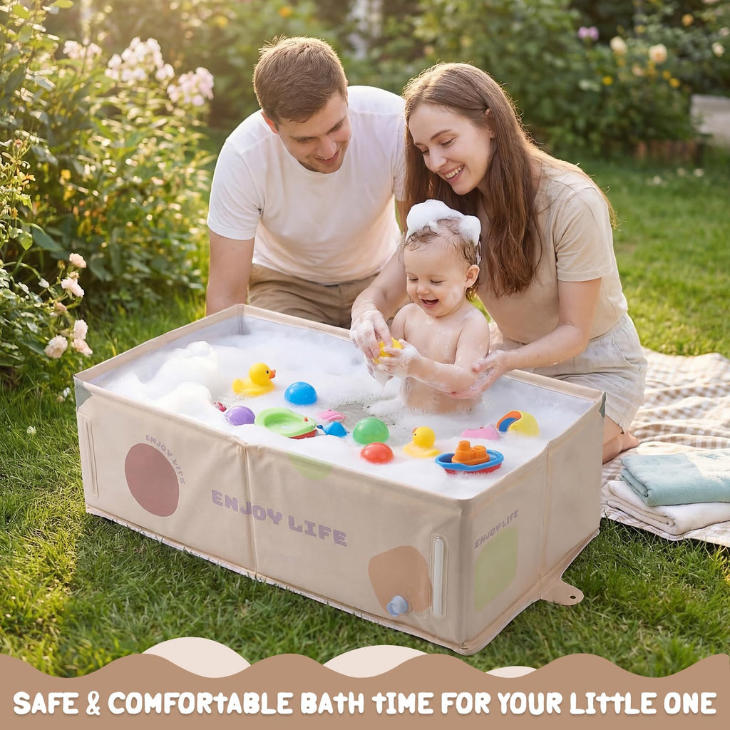 Foldable Baby Bathtub for 0-5 Years, Large and Portable, Beige