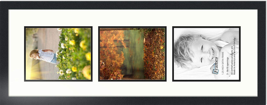 Collage Photo Frame Double Mat with 3 - 8x10 Openings and Satin Black Frame
