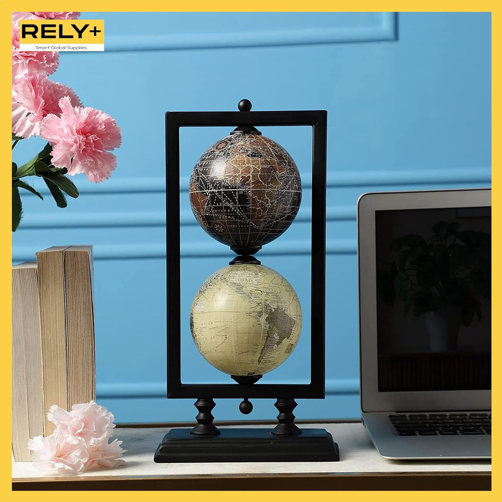 4'' World Globe Sturdy Metal Stand (NOT PLASTIC!) - Rotating Desktop Globes For Geographic Home Desk Table - Set of 2