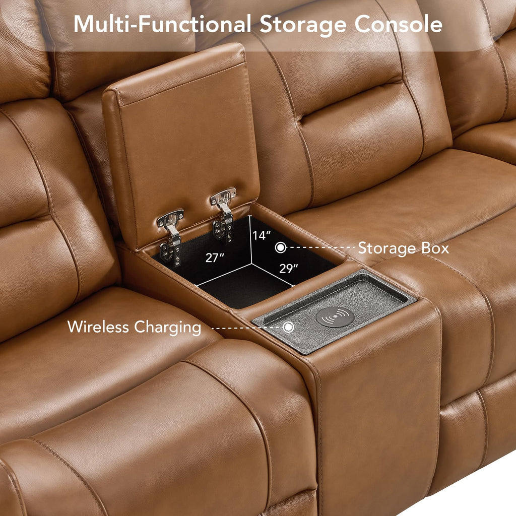 Lay Flat Power Reclining Loveseat with Console, Saddle