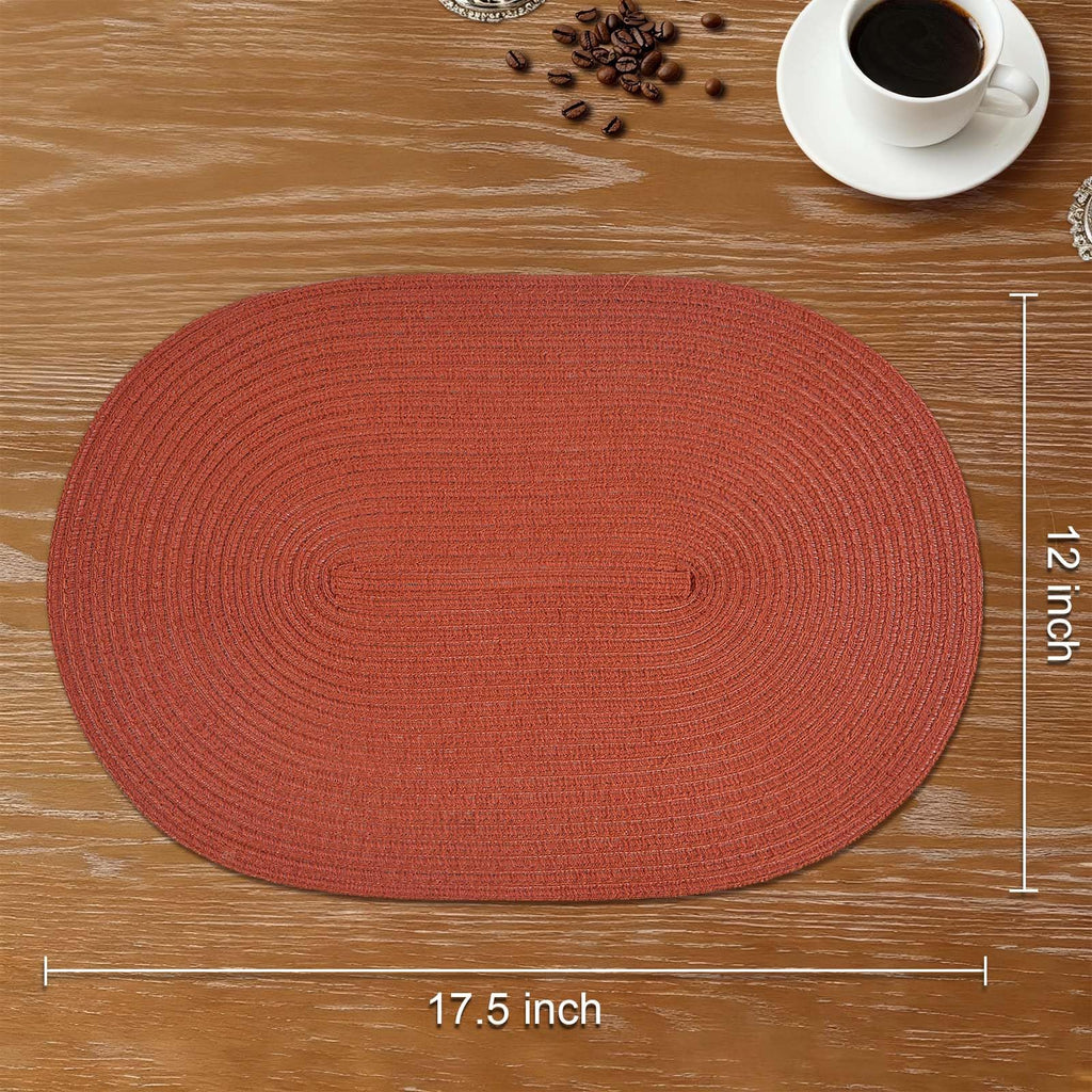 Placemats Set of 4, Woven Oval Braided Dining Table Mats(Rust Orange)
