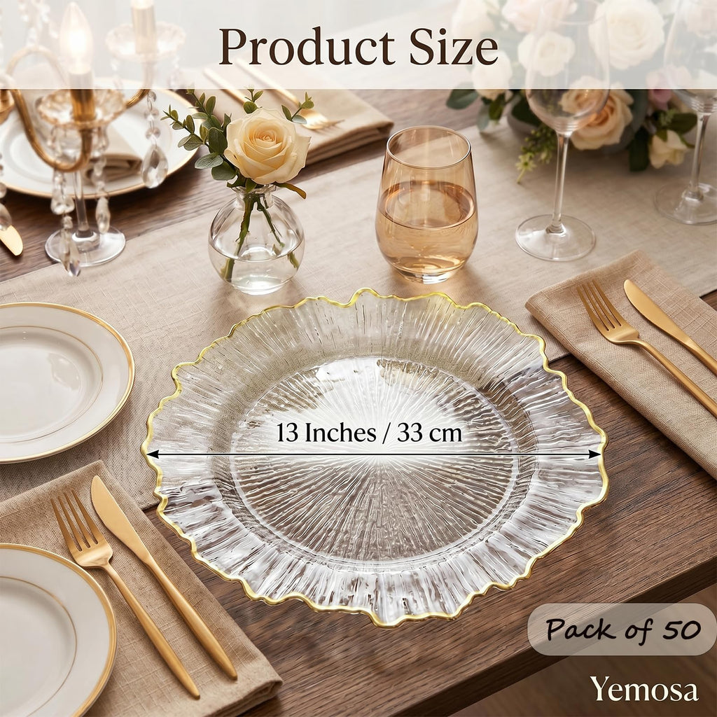 50Pack Clear Charger Plates, 13 inch Reef Chargers for Dinner Plates