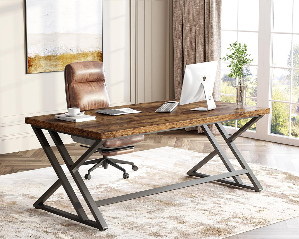 60 Inch Computer Office Desk Metal & Wood Writing Desks Rustic Brown