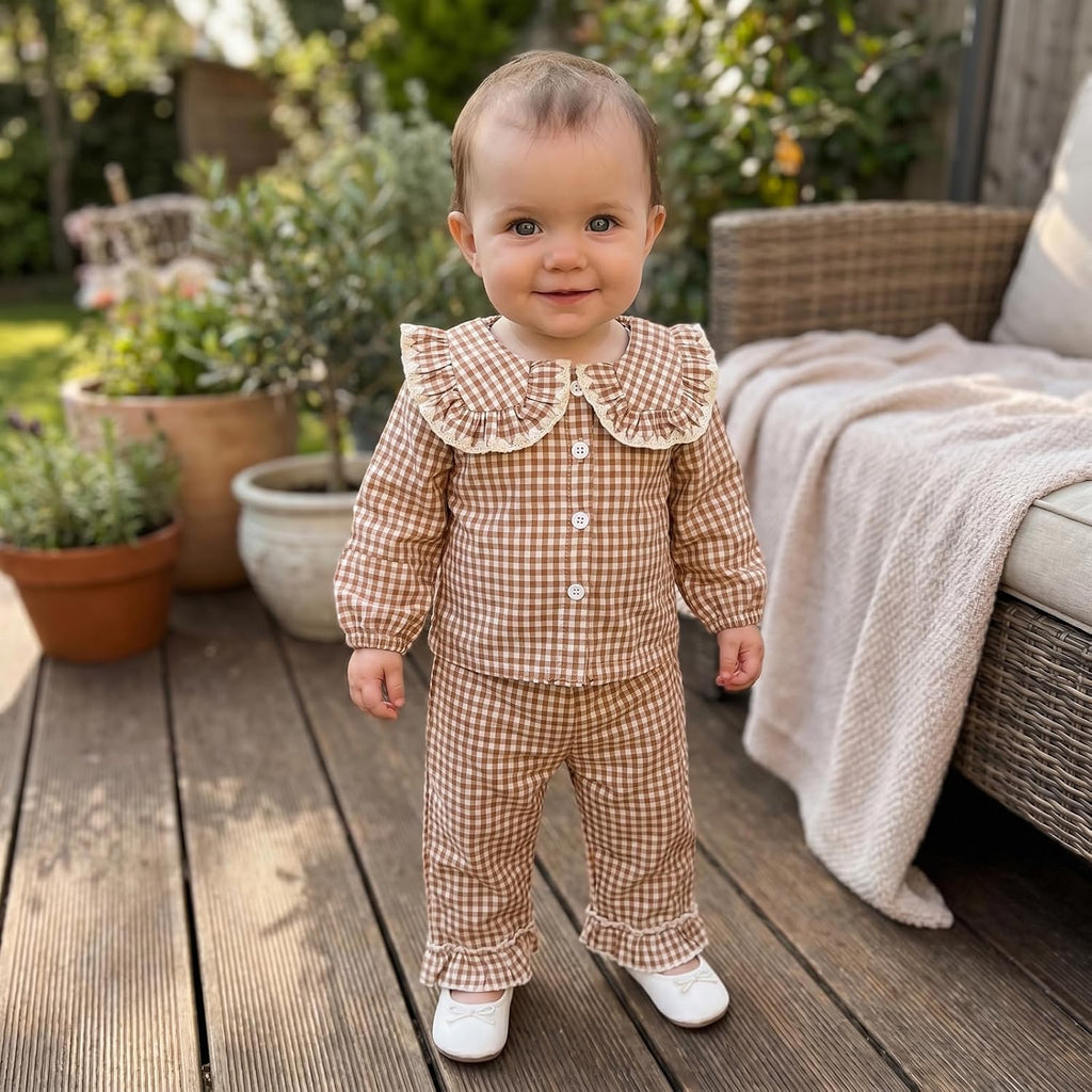 Toddler baby girl fall clothes kids long sleeve shirt pants plaid gingham clothing set girls 2 piece outfits
