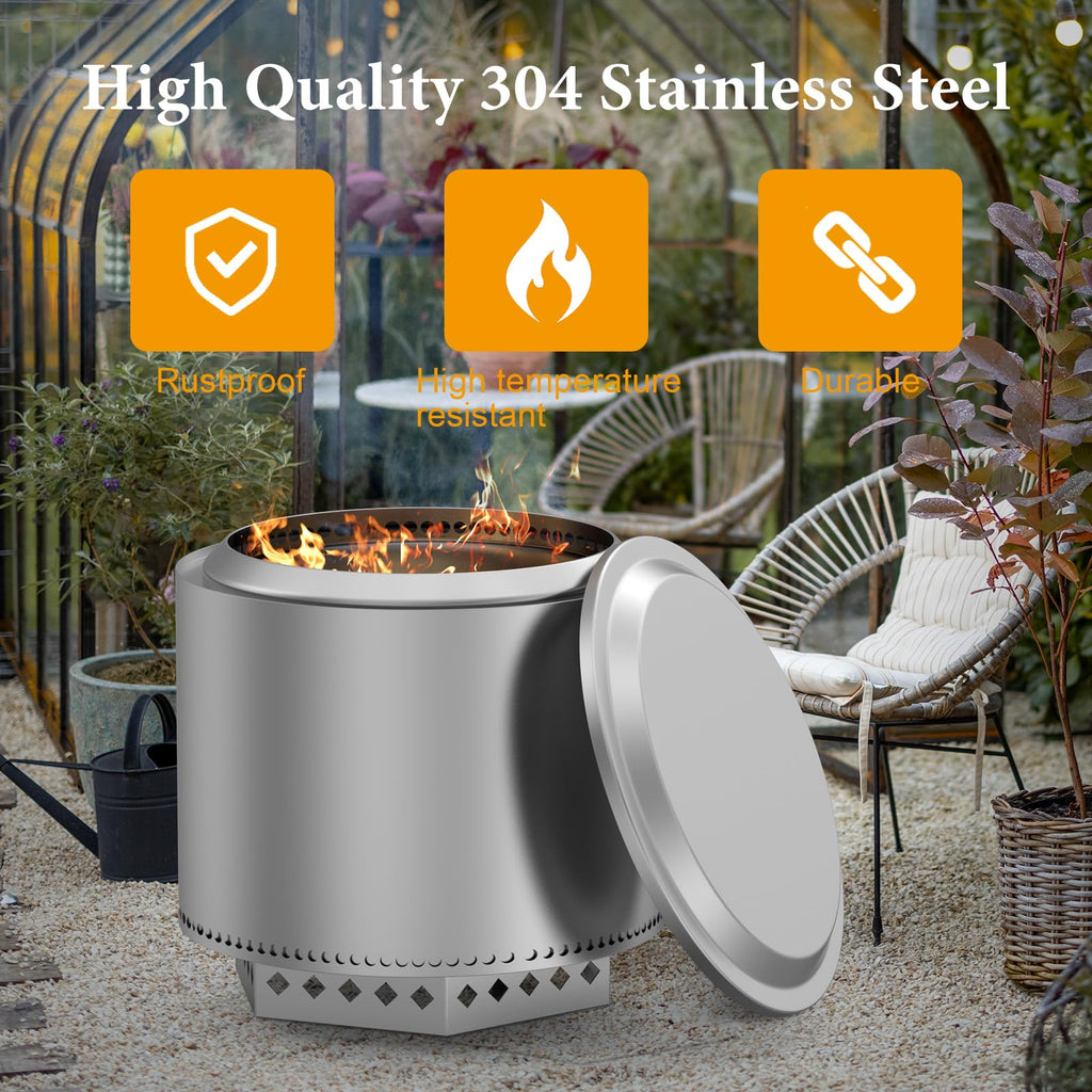 Pit Lid with 600D Oxford Fabric Fire Pit Cover for Yukon 27'' Fire Pit, Stainless Steel Portable Firt Pit Accessories