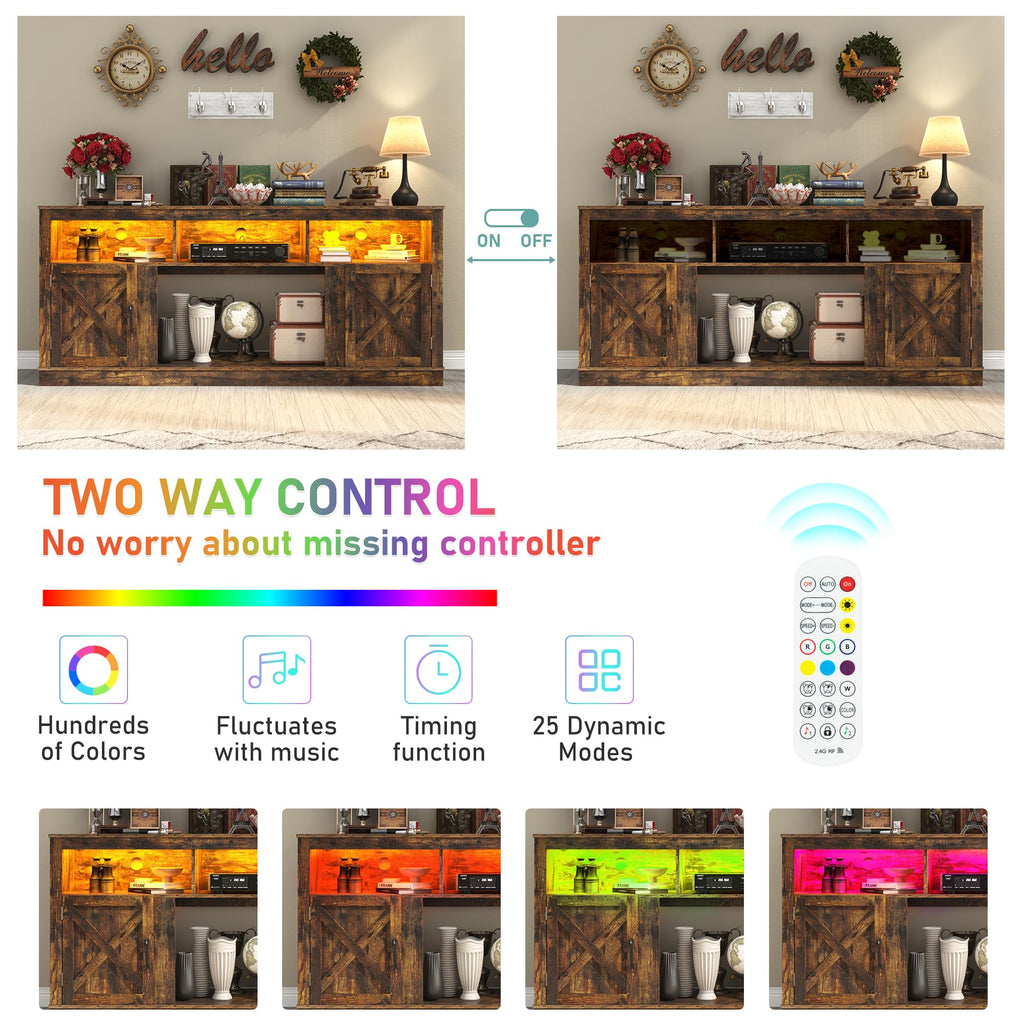 Farmhouse TV Stand for 70/75/80 Inch TV, 32"Tall Entertainment Center w/LED Light, Large Media Console Cabinet w/Barn