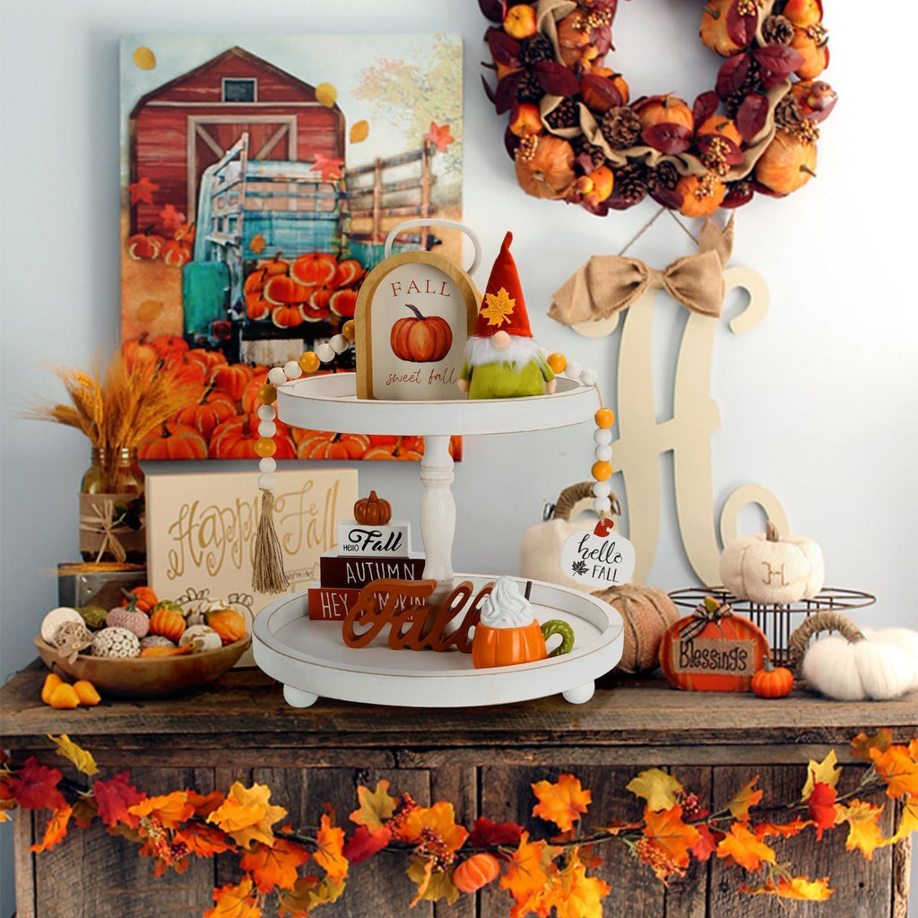 Fall Decorations, 6Pcs Thanksgiving Fall Tiered Tray Decor Set