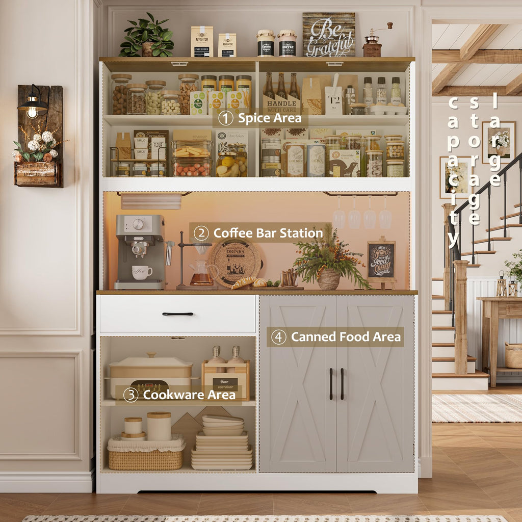 55" W Kitchen Pantry Storage Cabinet, 72" Tall Hutch Cabinet, White