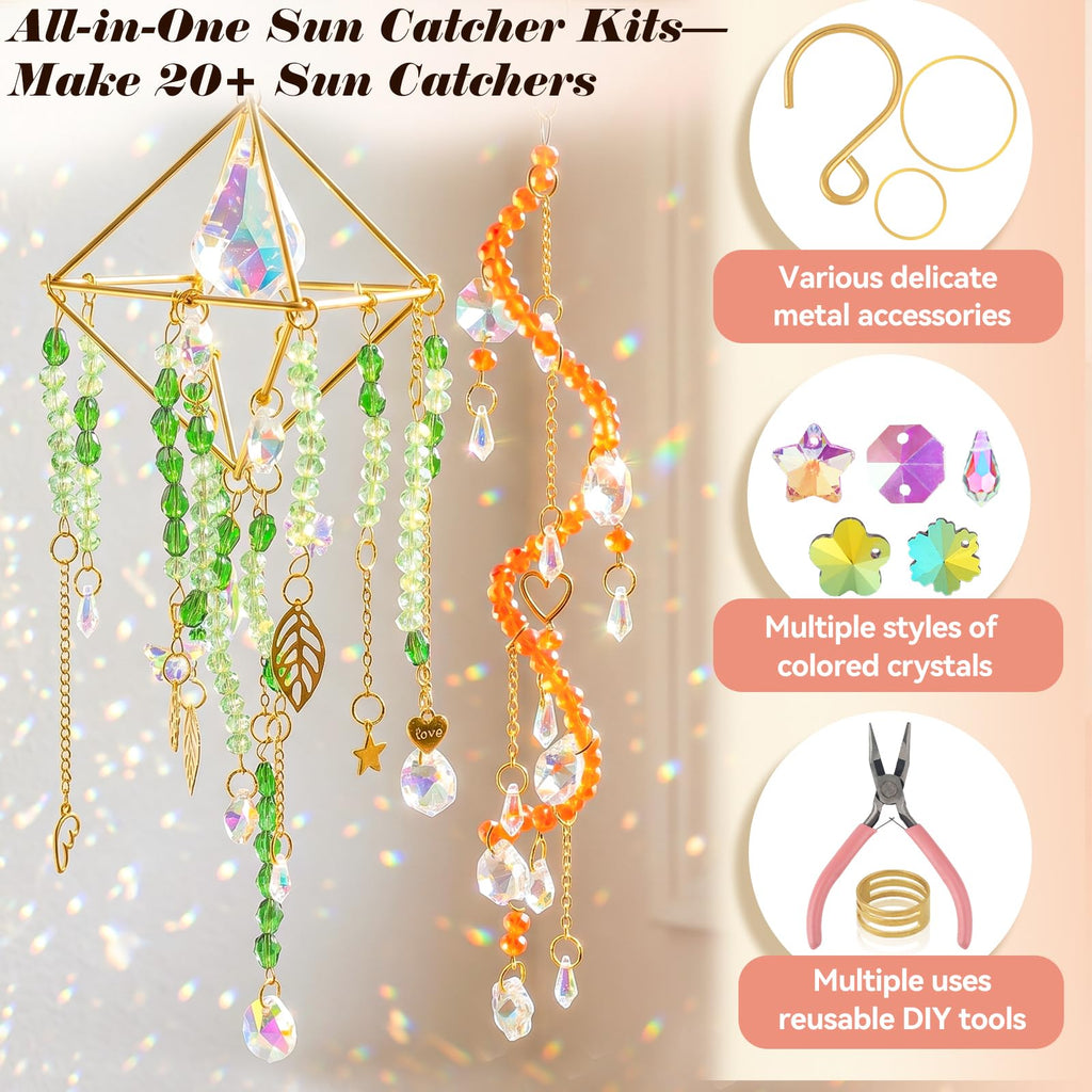 DIY Suncatcher Kit for Adults - 3D Spiral Suncatcher with Colorful AB Beads & Pendants, for Window Hanging