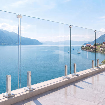 2 Panel Laminated Glass Railing System, 121-125" W x 44" H Patio Rail Kit