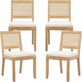French Country Dining Chairs Set of 4, Cream Rattan Kitchen Chairs with Cane Low Back and Wood Legs for Dining Room, Beige