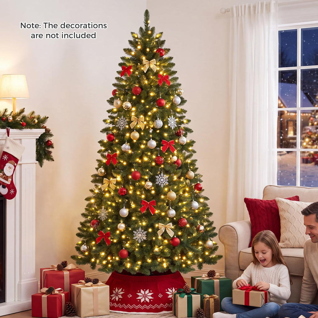 7 FT Artificial Pre-Lit Half Christmas Tree for Wall and Corner