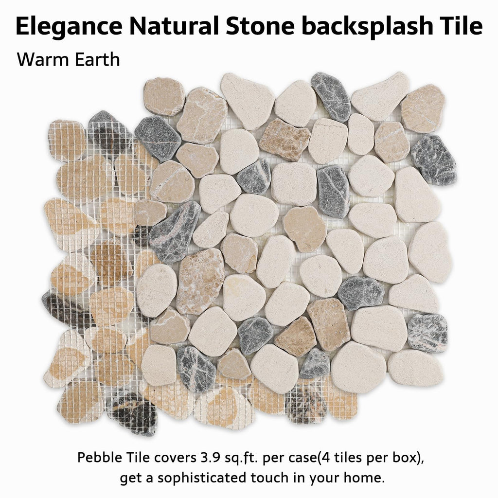Pebble Tile for Shower Floor Natural Stone Sliced Pebble Mosaic 4 Sheets