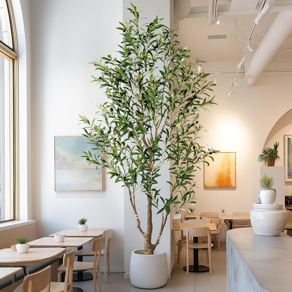 6ft Faux Olive Tree with White Pot & Moss, Artificial Olive Tree Indoor Outdoor, PE/PVC Leaves, Realistic Resin Trunk