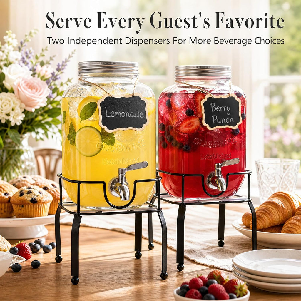 Pack1 Gallon For Parties,Beverage Dispenser with Stand,304 Stainless Steel Spigot Leakproof,Lemonade Dispenser - Set of 2