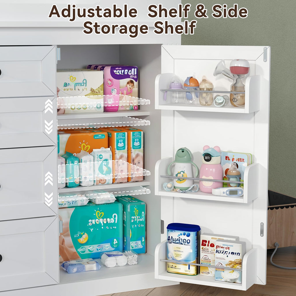 47"Baby Dresser with Large Table Top, White Baby Changing Table with Drawer