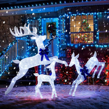 3 Pieces Lighted Christmas Reindeer, Holiday Reindeer Family Set