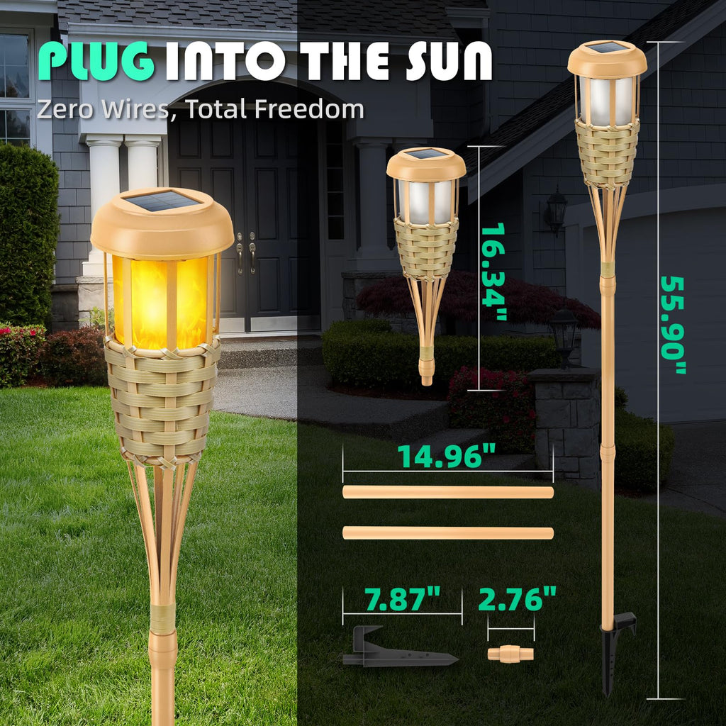 Solar Outdoor Lights, Solar Torch Lights Outdoor Flickering Flame, Outdoor Decorations Path Yard - 8 Pack