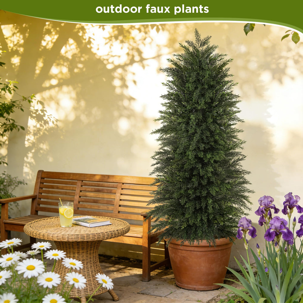 6FT Full Artificial Cedar Trees Set of 2 for Front Porch