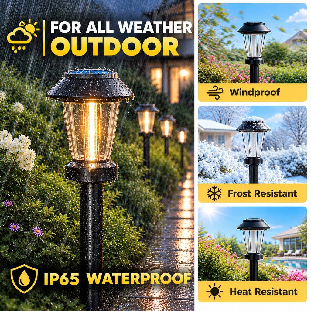 Pathway Lights Outdoor, 12 Pack Warm White Tungsten Filament Solar Lights, 3 Lighting Modes, Auto On/Off, IP65