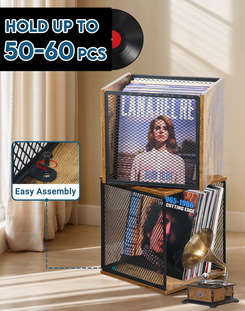 2 Pack Stackable Vinyl Record Storage, Cube Record Crate Box for LPs