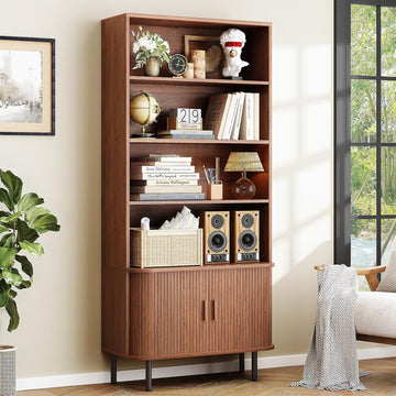 71" Tall Bookshelf, 4-Tier Bookcase with Storage Cabinet & Adjustable Storage Shelf