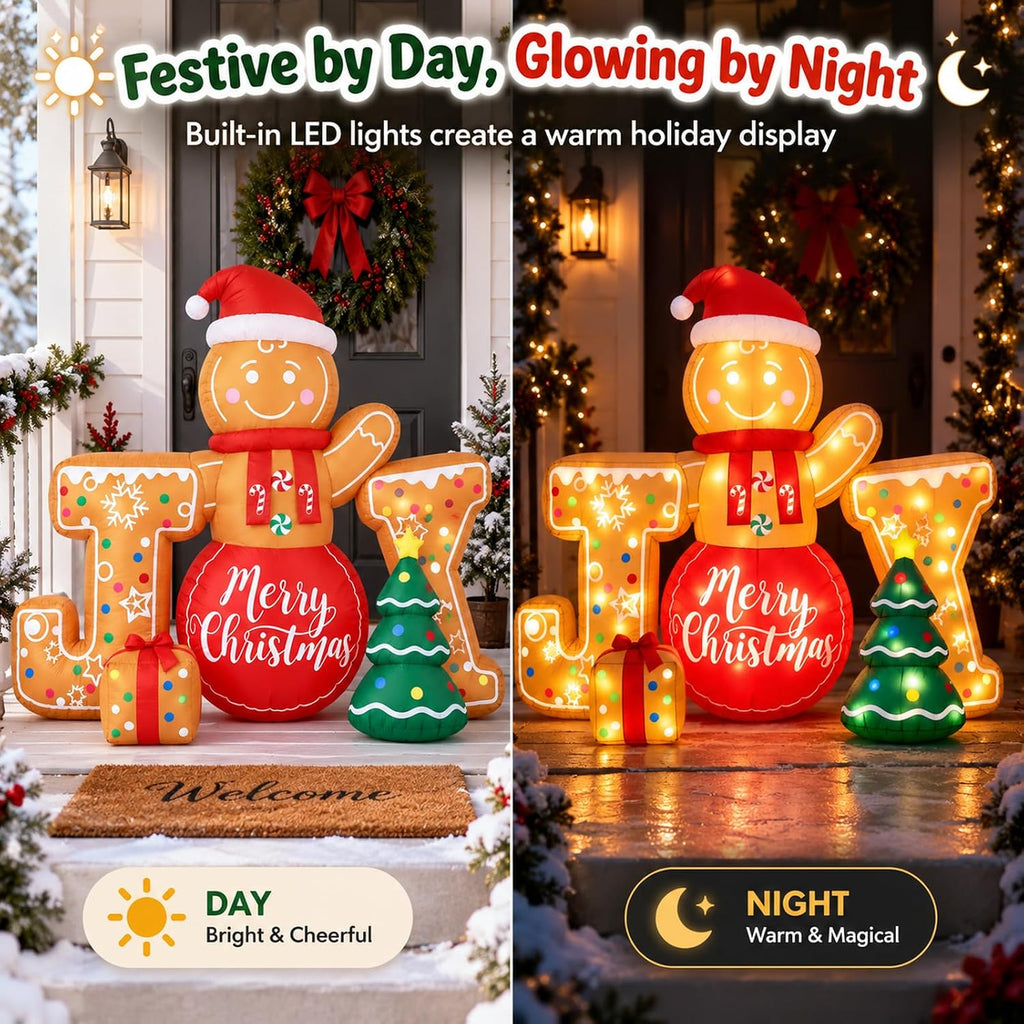 5.4 ft Wide Christmas Inflatable Joy Gingerbread Outdoor Decor