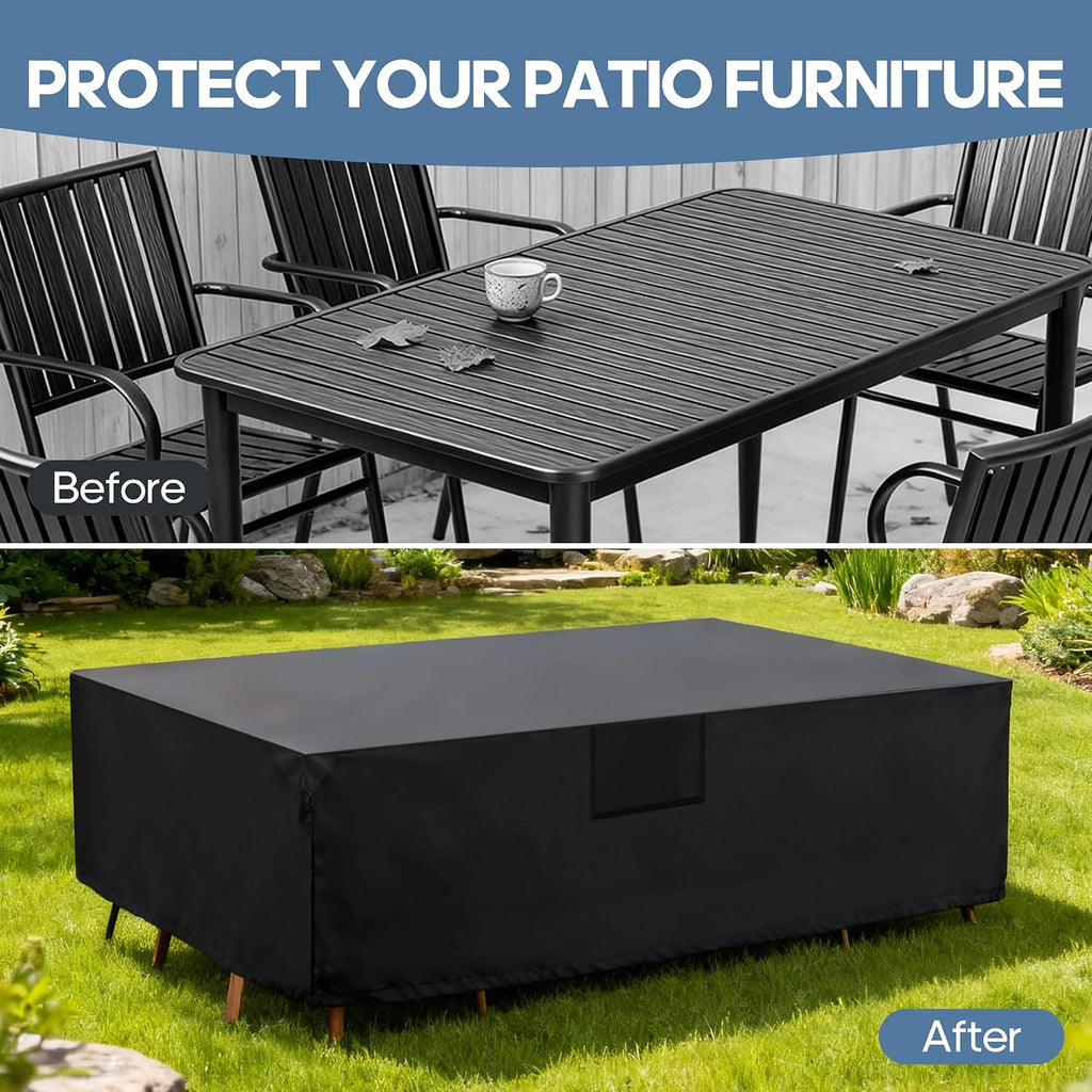 Rectangular Outdoor Furniture Cover, 126"L X 63"W X 28"H, Matte Black | 600D Heavy Duty Fabric, Waterproof UV