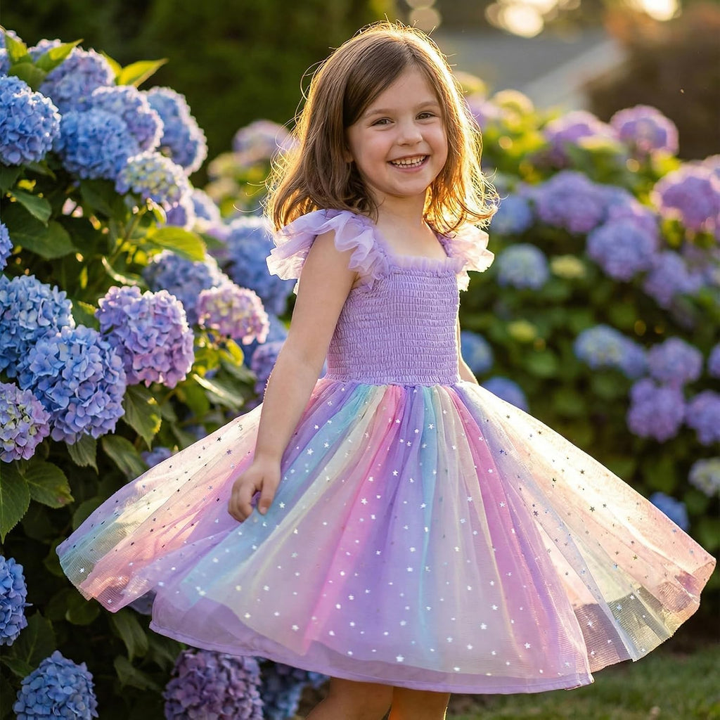 Girl Tulle Dress Girls Tutu Ruffle Party Dresses Summer Rainbow Floral Fashion Casual 2