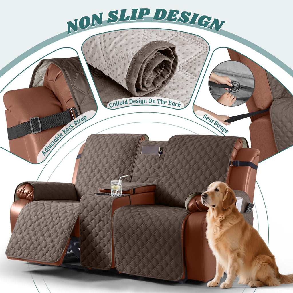 Waterproof Loveseat Recliner Cover with Console, Brown