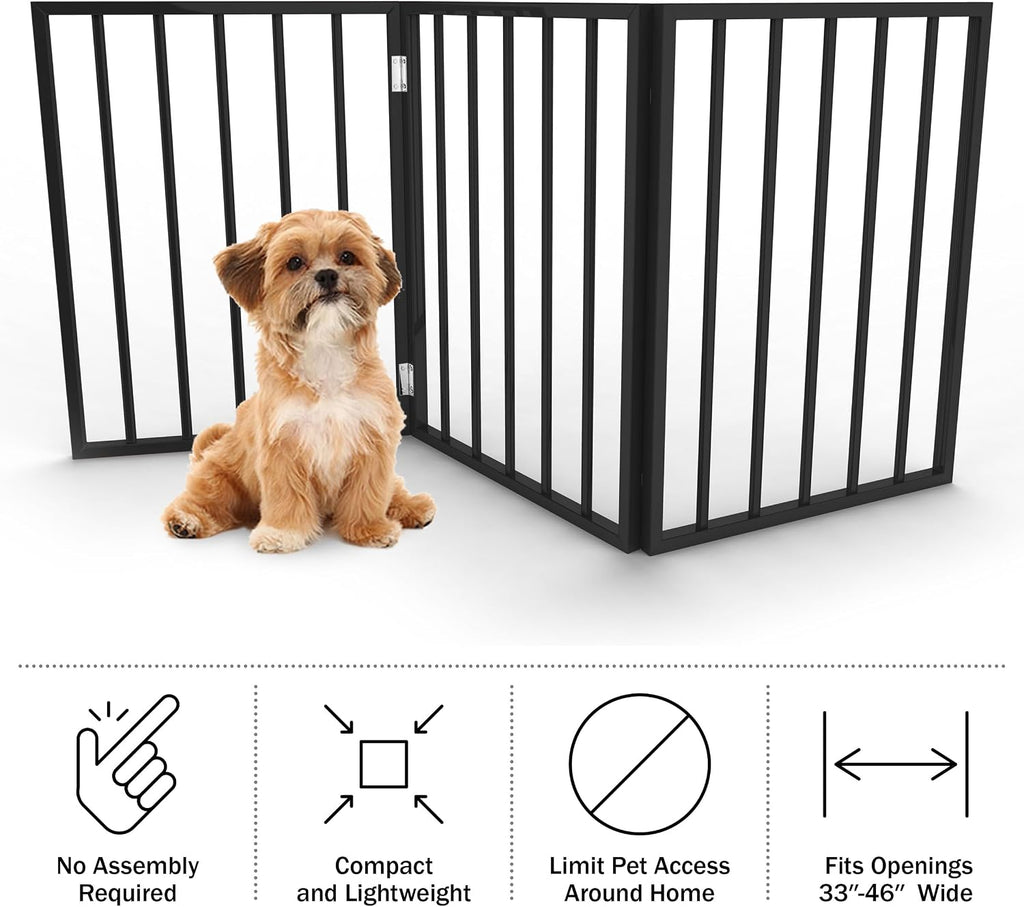 Pet Gate - 3-Panel Indoor Foldable Dog Fence for Stairs, Hallways, or Doorways - 54x24-Inch Wood Freestanding Dog