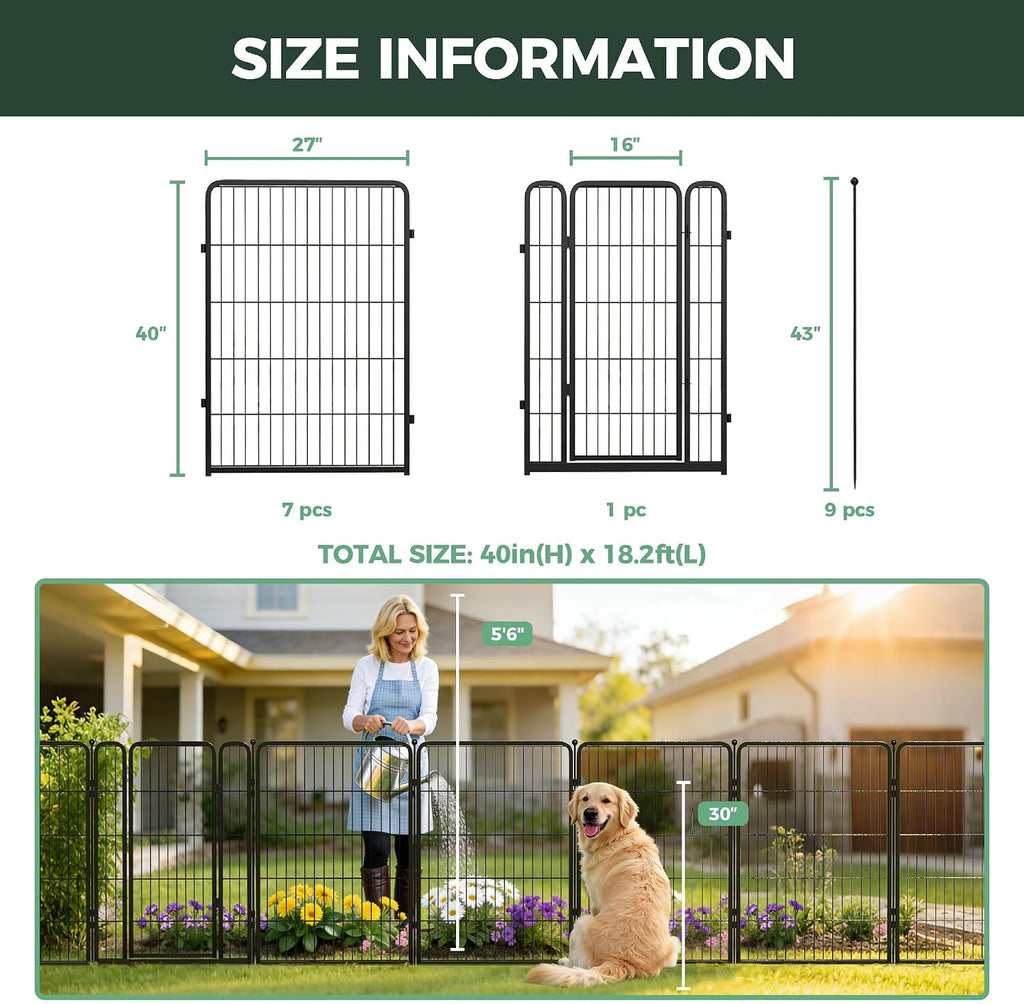 Garden Fence Outdoor for the Yard - 40in(H) x 18.2ft(L) Heavy Duty Metal Animal Barrier for Dog, No Dig Decorative