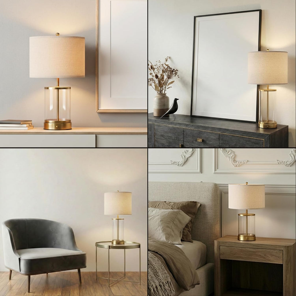 O’Bright Luma - Battery Powered Table Lamp, Cordless Glass Bedside Lamp with Rechargeable Battery