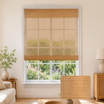Cordless Bamboo Roman Shades for Windows| Light Filtering Natural Bamboo Window Blinds with Valance