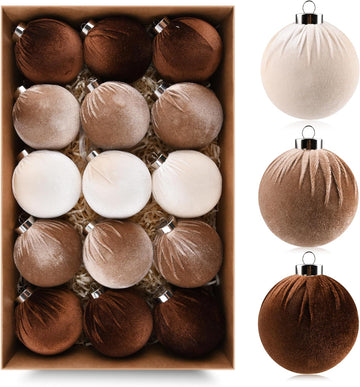 Brown Velvet Christmas Tree Ornaments - Shatterproof Christmas Balls for Xmas Trees Decorations - Multicolor - Set of 15