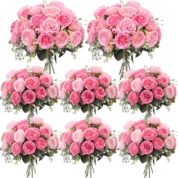 Artificial Peonies Flowers Fake Silk Peony Bouquet Faux Peonies Flowers Bulk for Decoration Vase Floral Arrangements - Set of 8