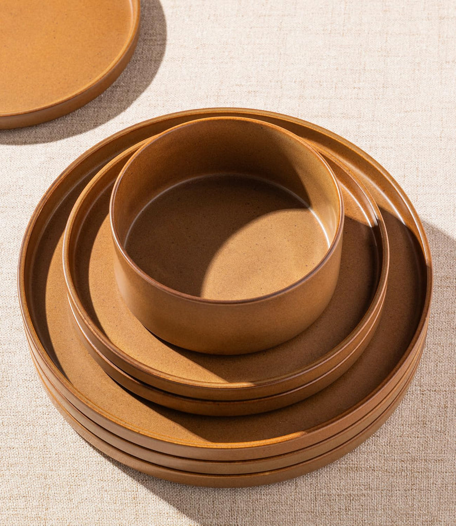 Stoneware Dinnerware Sets for 4,12-Piece Matte Plates and Bowls Set