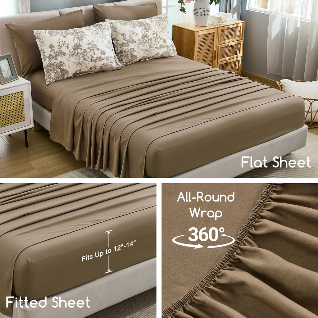 7 Piece Bed in a Bag-Floral Botanical Light Brown Comforter Set, Comforter Set with Sheets, Farmhouse