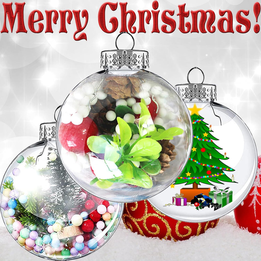 3.15 inch Clear Plastic Ornament Balls, Christmas Balls, DIY Fillable Ornaments, Clear Ornaments for Crafts Fillable - Set of 12
