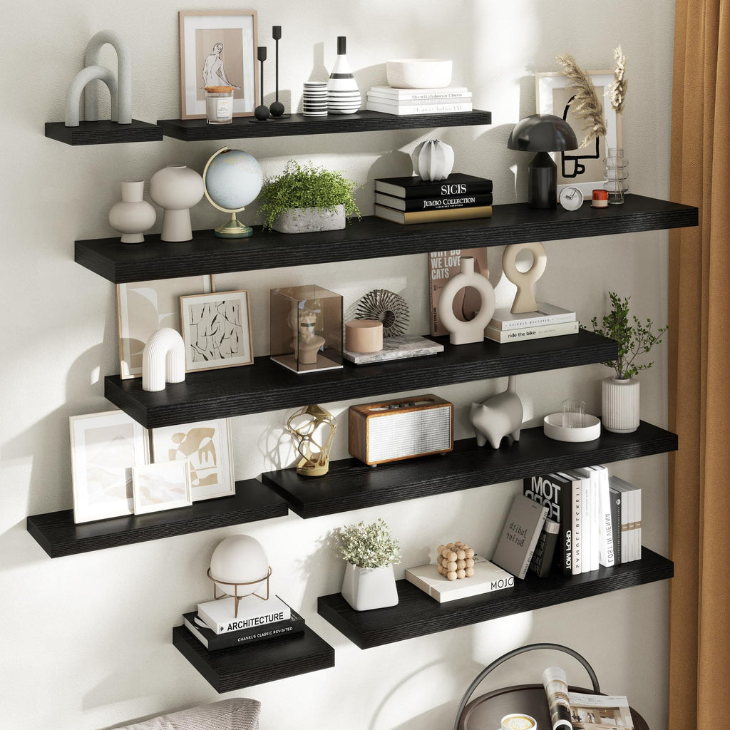 48 Inch Floating Shelves, 9"Deep Wall Shelf, 60 Lbs Capacity, Black, 2pcs