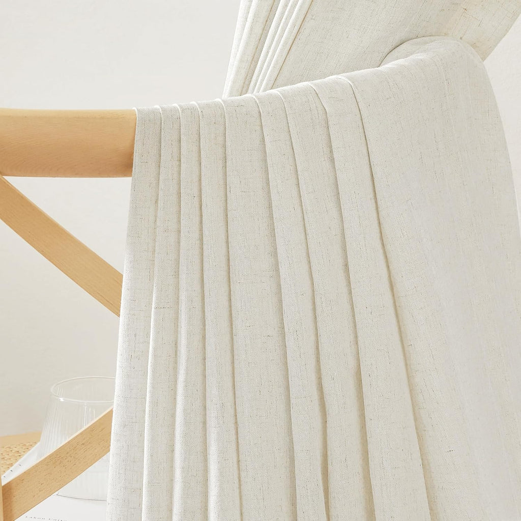 Natural Linen and polyester 102 inch Curtains, Back Tab & Rod Pocket with Pleat Tab Privacy Added with Light