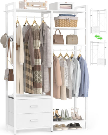 78.7'' Clothes Rack for Hanging Clothes - Reversible Clothing Rack with 2 Drawers, Heavy Duty Garment Racks with