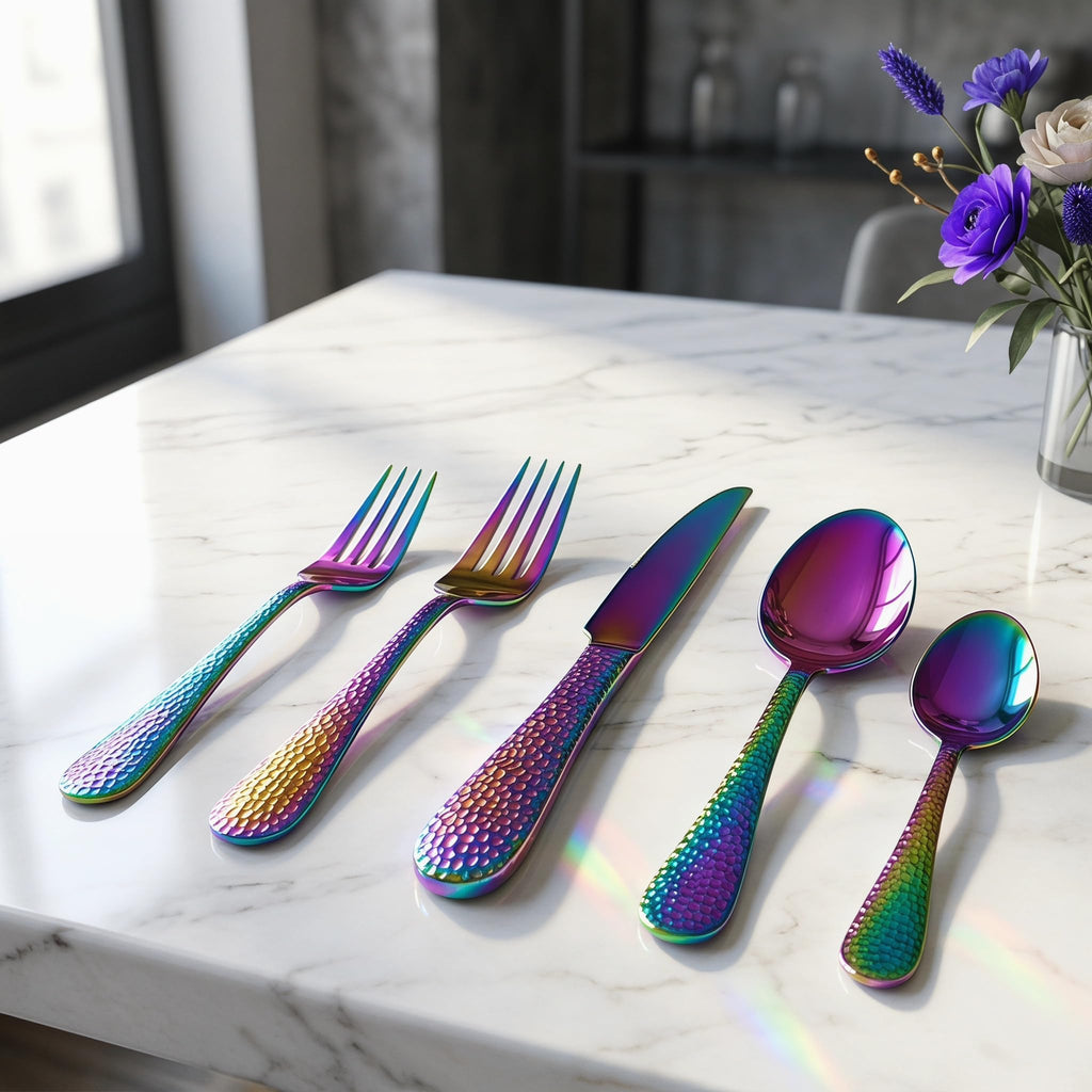 30-Piece Rainbow Hammered Stainless Steel Flatware Set